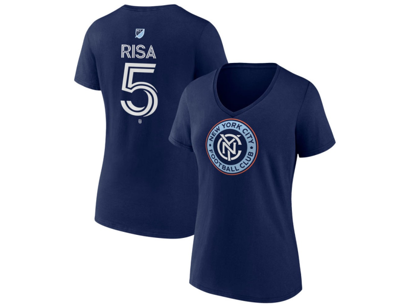 Women's New York City FC #5 Birk Risa Team Authentic V-Neck T-Shirt - Navy