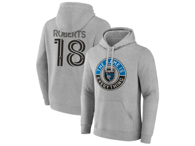 Men's San Jose Earthquakes The Game Is Everything #18 Reid Roberts Pullover Hoodie - Gray