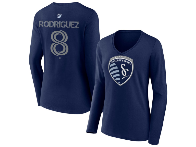Women's Sporting Kansas City #8 Memo Rodriguez Team Authentic Long Sleeve V-Neck T-Shirt - Navy