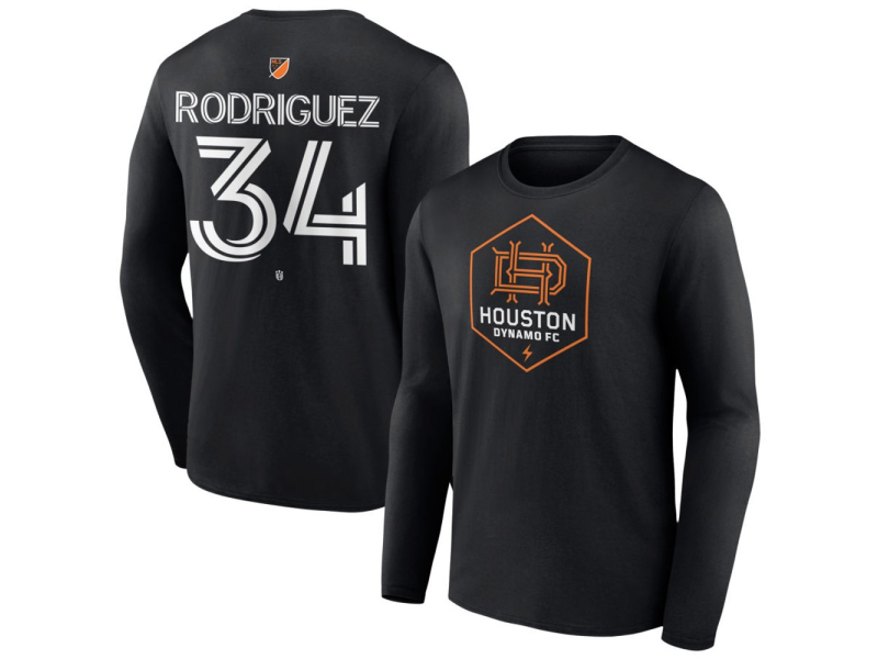 Youth Houston Dynamo FC Authentic Stack #34 Sebastian Rodriguez Long Sleeve T-Shirt - Black