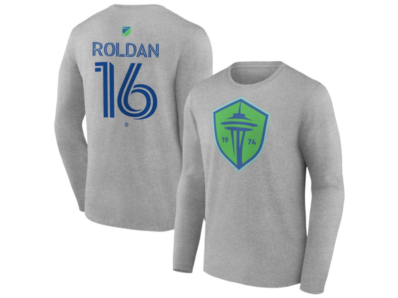 Youth Seattle Sounders FC Authentic Stack #16 Alex Roldan Long Sleeve T-Shirt - Gray