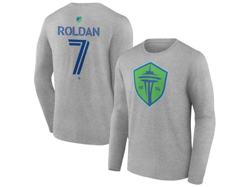 Men's Seattle Sounders FC Authentic Stack #7 Cristian Roldan Long Sleeve T-Shirt - Gray