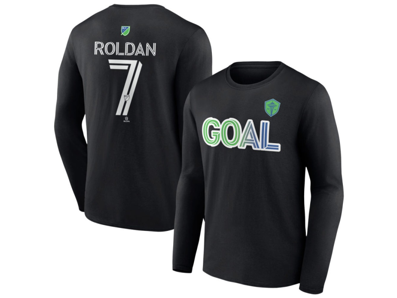 Men's Seattle Sounders FC Goal #7 Cristian Roldan Long Sleeve T-Shirt - Black