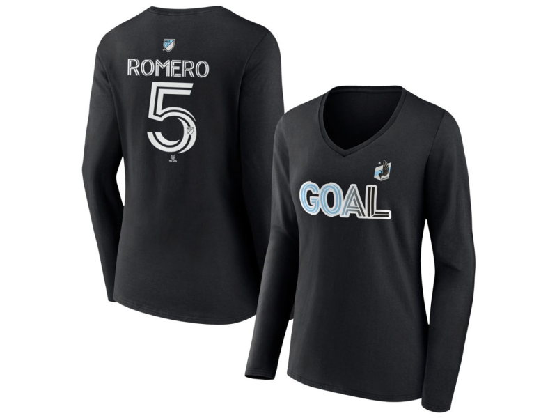 Women's Minnesota United FC Goal #5 Nicolas Romero V-Neck Long Sleeve T-Shirt - Black