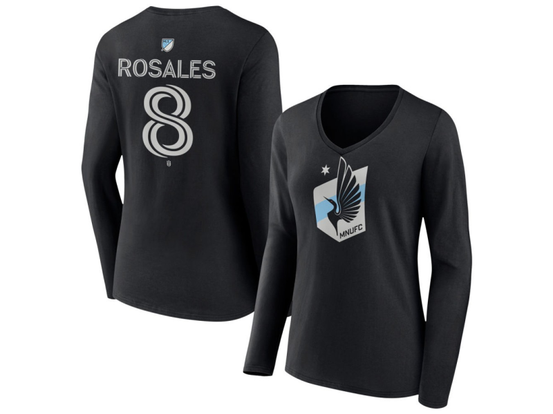 Women's Minnesota United FC #8 Joseph Rosales Team Authentic Long Sleeve V-Neck T-Shirt - Black