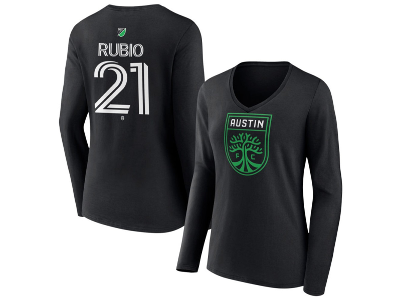 Women's Austin FC #21 Diego Rubio Team Authentic Long Sleeve V-Neck T-Shirt - Black