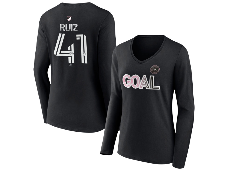 Women's Inter Miami CF Goal #41 David Ruiz V-Neck Long Sleeve T-Shirt - Black
