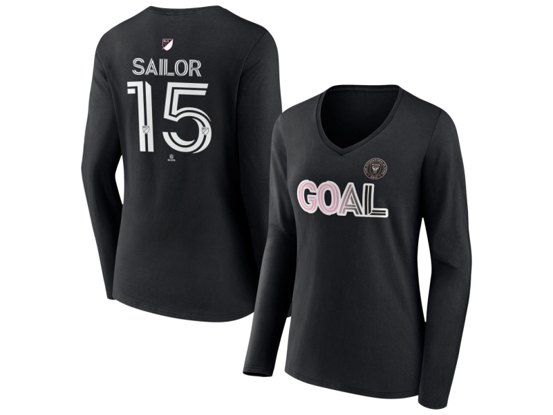 Women's Inter Miami CF Goal #15 Ryan Sailor V-Neck Long Sleeve T-Shirt - Black