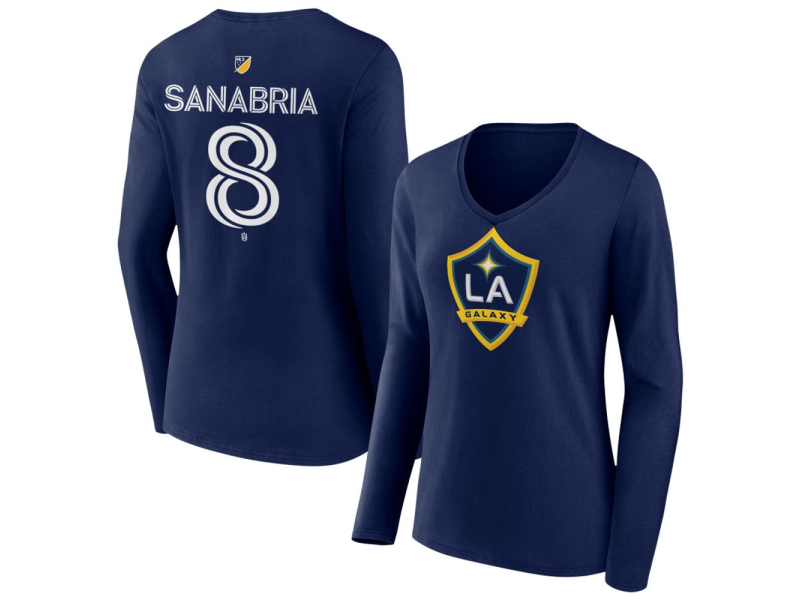 Women's LA Galaxy #8 Lucas Sanabria Team Authentic Long Sleeve V-Neck T-Shirt - Navy