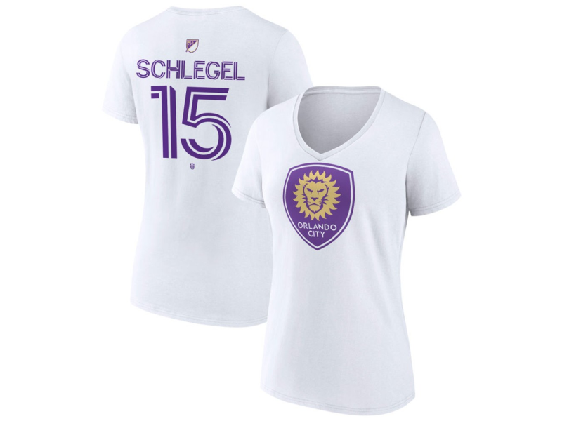 Women's Orlando City SC Authentic Stack #15 Rodrigo Schlegel V-Neck T-Shirt - White