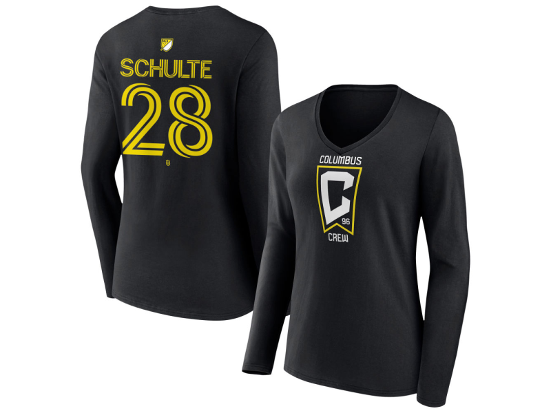 Women's Columbus Crew #28 Patrick Schulte Team Authentic Long Sleeve V-Neck T-Shirt - Black
