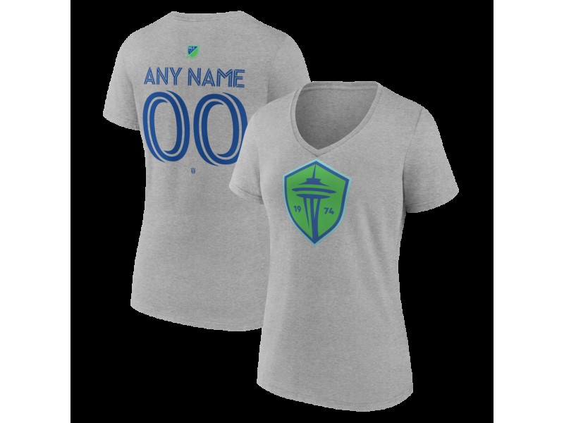 Women's Seattle Sounders FC Authentic Stack Custom V-Neck T-Shirt - Gray
