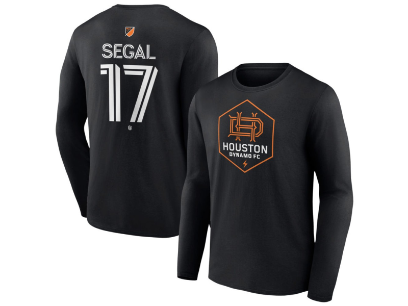 Men's Houston Dynamo FC Authentic Stack #17 Gabriel Segal Long Sleeve T-Shirt - Black