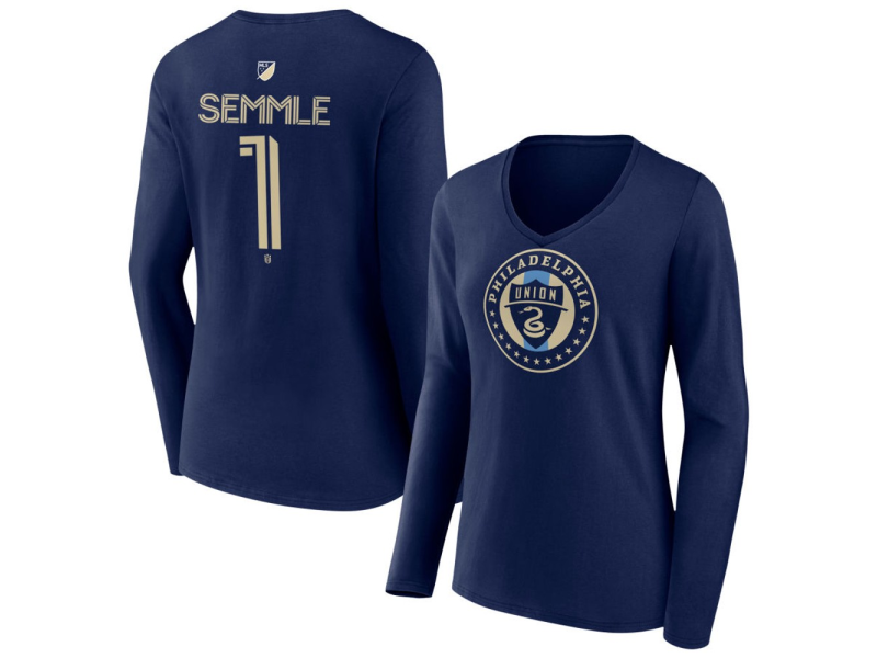 Women's Philadelphia Union #1 Oliver Semmle Team Authentic Long Sleeve V-Neck T-Shirt - Navy