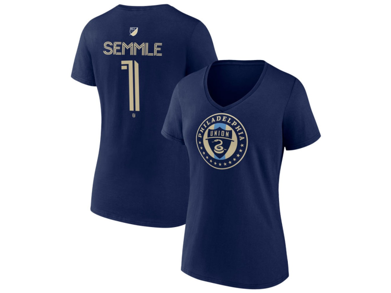 Women's Philadelphia Union #1 Oliver Semmle Team Authentic V-Neck T-Shirt - Navy