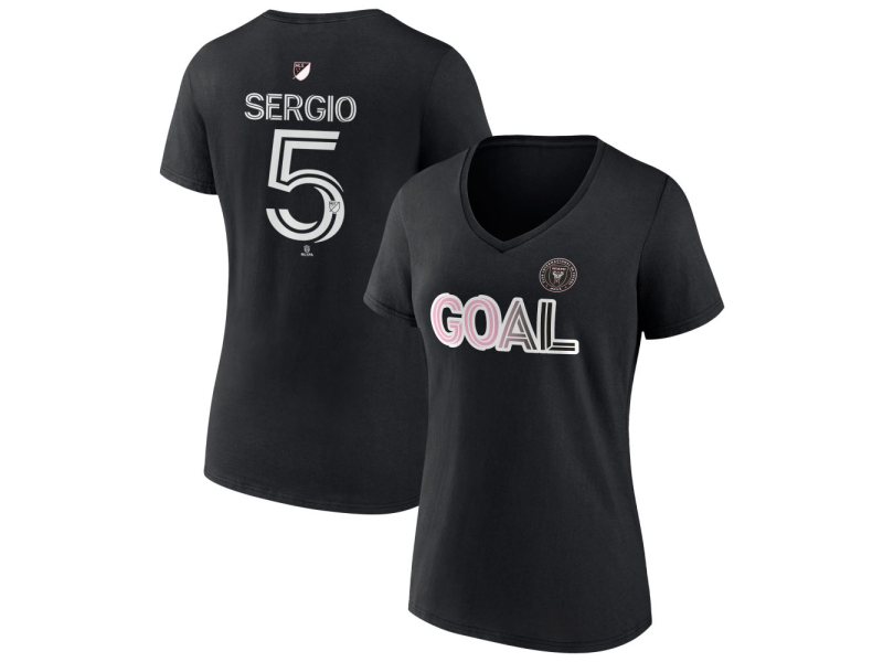 Women's Inter Miami CF Goal #5 Sergio V-Neck T-Shirt - Black