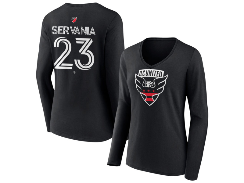 Women's D.C. United #23 Brandon Servania Team Authentic Long Sleeve V-Neck T-Shirt - Black