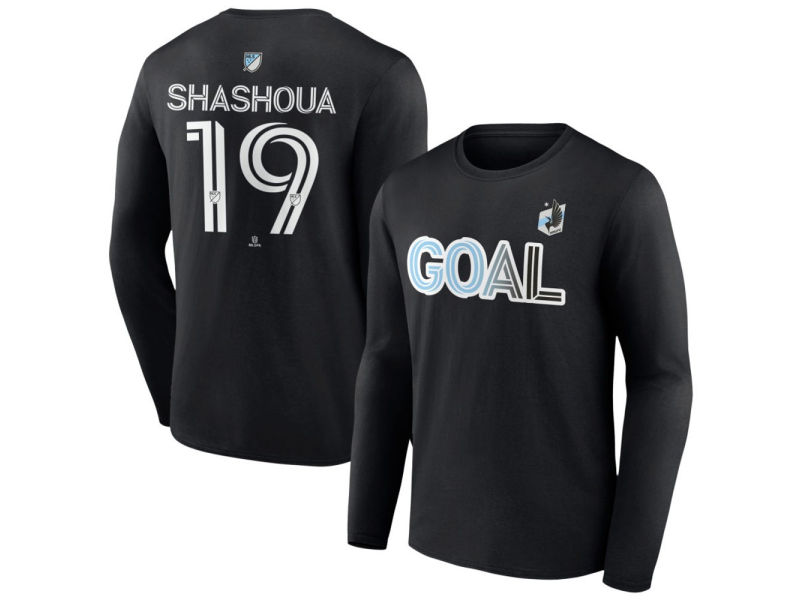 Men's Minnesota United FC Goal #19 Samuel Shashoua Long Sleeve T-Shirt - Black