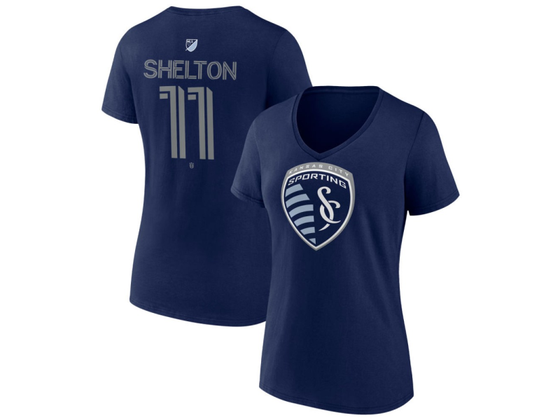 Women's Sporting Kansas City #11 Khiry Shelton Team Authentic V-Neck T-Shirt - Navy