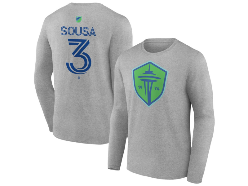 Men's Seattle Sounders FC Authentic Stack #3 Travian Sousa Long Sleeve T-Shirt - Gray