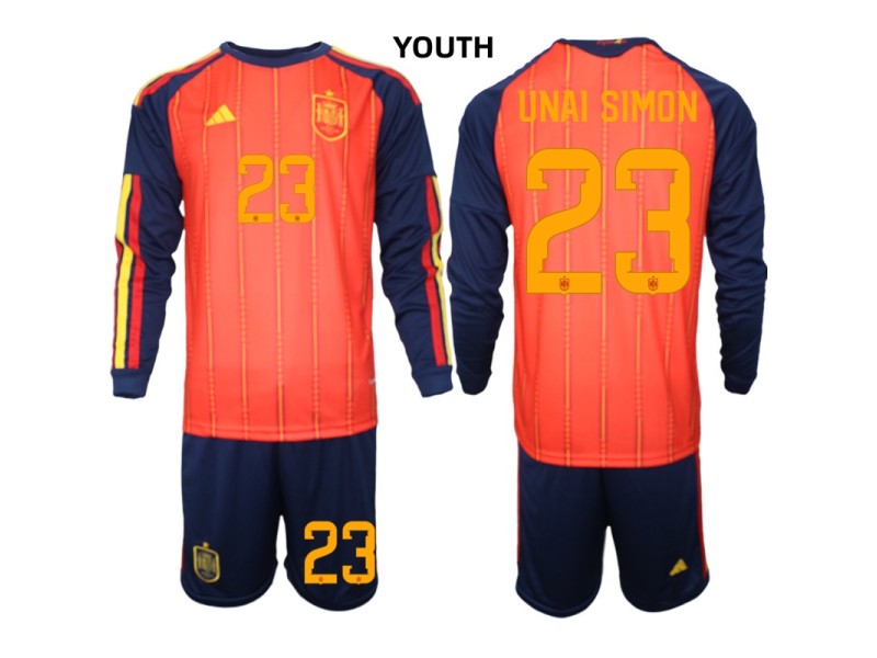 Youth UNAI SIMON Spain 2026 World Cup Home Fan Jersey - Red