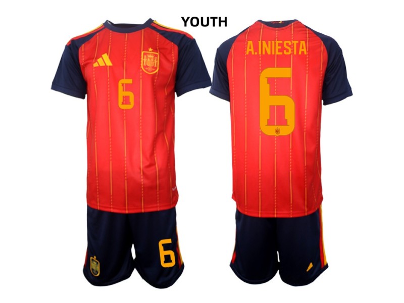 Youth A.INIESTA Spain 2026 World Cup Home Fan Jersey - Red