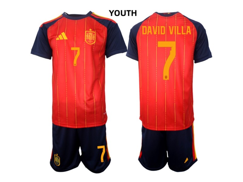 Youth DAVID VILLA Spain 2026 World Cup Home Fan Jersey - Red