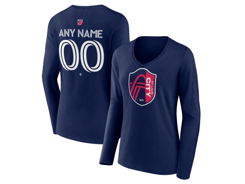 Women's St. Louis City SC Custom Team Authentic Long Sleeve V-Neck T-Shirt - Navy