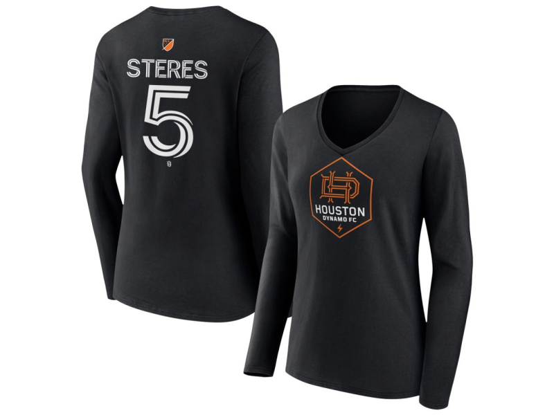 Women's Houston Dynamo FC Authentic Stack #5 Daniel Steres Long Sleeve V-Neck T-Shirt - Black