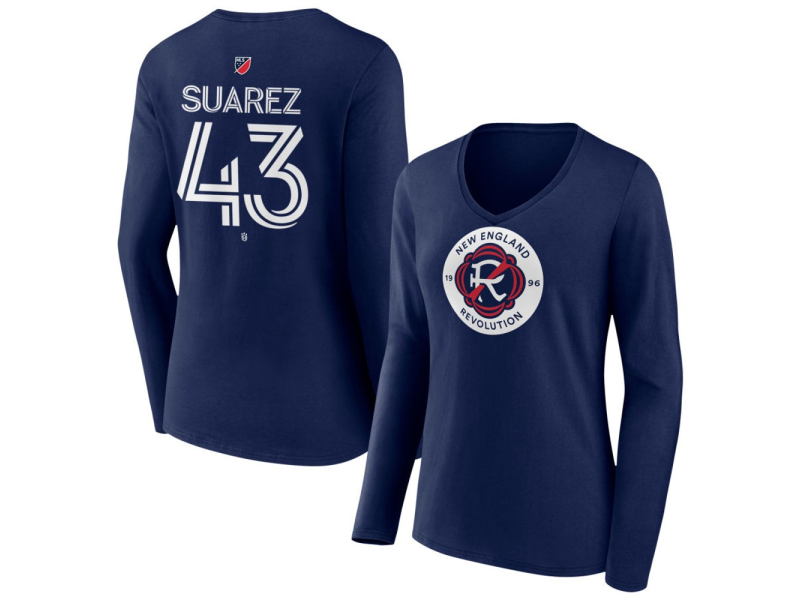 Women's New England Revolution #43 Santiago Suarez Team Authentic Long Sleeve V-Neck T-Shirt - Navy