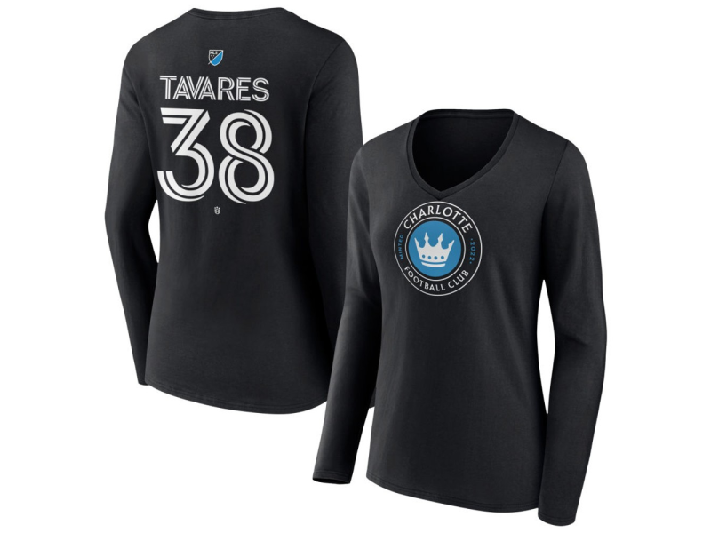 Women's Charlotte FC #38 Iuri Tavares Team Authentic Long Sleeve V-Neck T-Shirt - Black