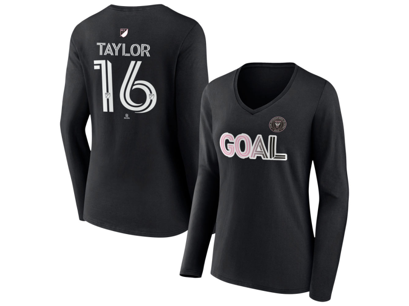 Women's Inter Miami CF Goal #16 Robert Taylor V-Neck Long Sleeve T-Shirt - Black