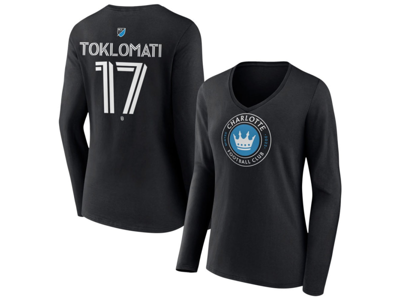 Women's Charlotte FC #17 Idan Toklomati Team Authentic Long Sleeve V-Neck T-Shirt - Black