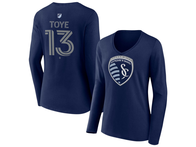 Women's Sporting Kansas City #13 Mason Toye Team Authentic Long Sleeve V-Neck T-Shirt - Navy