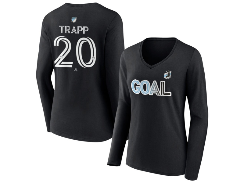Women's Minnesota United FC Goal #20 Wil Trapp V-Neck Long Sleeve T-Shirt - Black