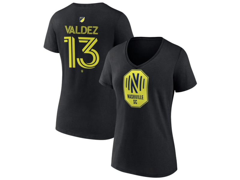 Women's Nashville SC #13 Xavier Valdez Team Authentic V-Neck T-Shirt - Black