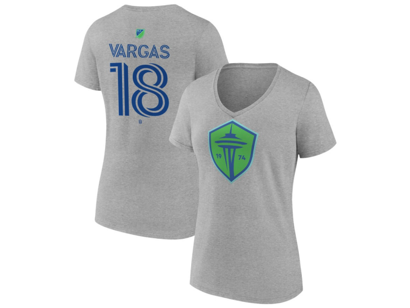 Women's Seattle Sounders FC Authentic Stack #18 Obed Vargas V-Neck T-Shirt - Gray