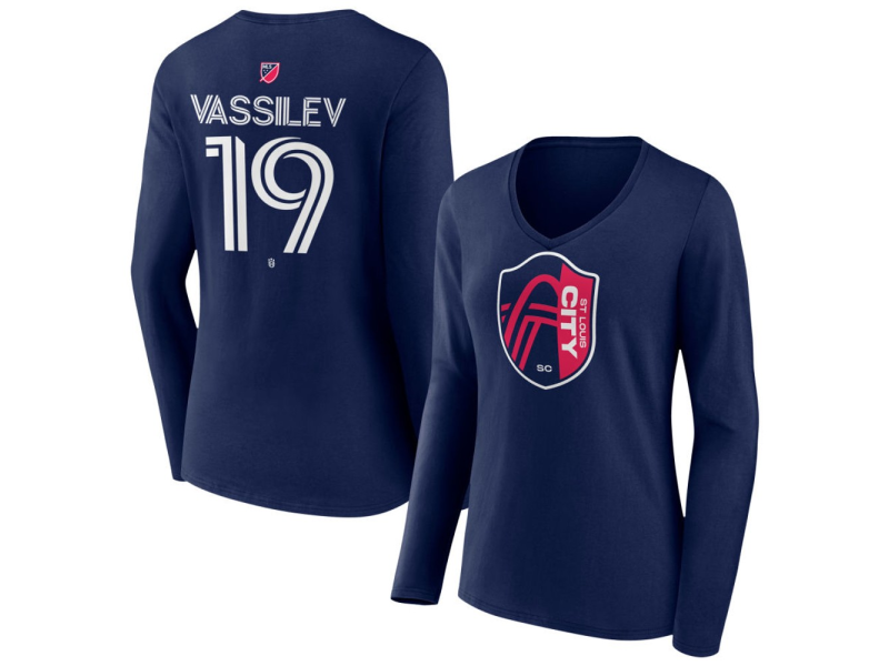 Women's St. Louis City SC #19 Indiana Vassilev Team Authentic Long Sleeve V-Neck T-Shirt - Navy