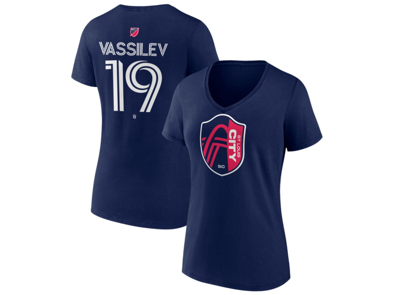 Women's St. Louis City SC #19 Indiana Vassilev Team Authentic V-Neck T-Shirt - Navy