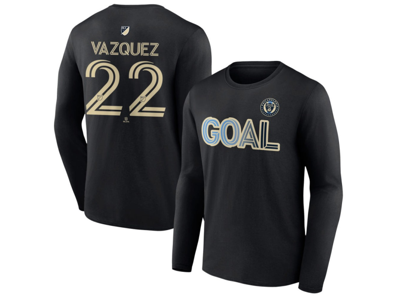 Men's Philadelphia Union Goal #22 David Vazquez Long Sleeve T-Shirt - Black