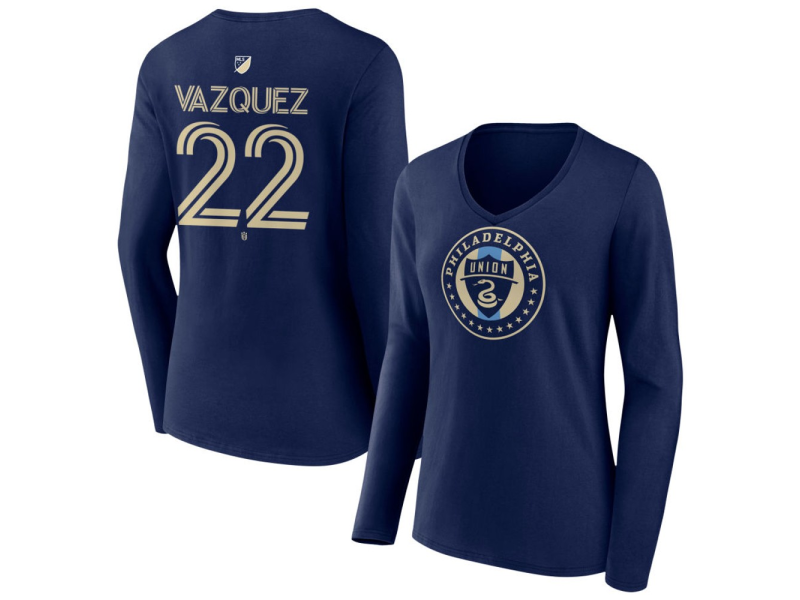 Women's Philadelphia Union #22 David Vazquez Team Authentic Long Sleeve V-Neck T-Shirt - Navy