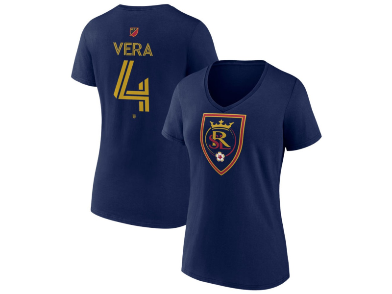 Women's Real Salt Lake #4 Brayan Vera Team Authentic V-Neck T-Shirt - Navy