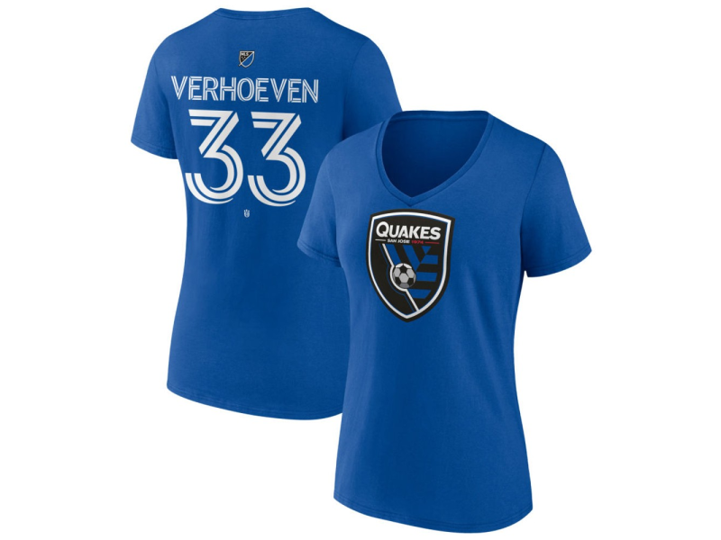 Women's San Jose Earthquakes #33 Oscar Verhoeven Team Authentic V-Neck T-Shirt - Royal