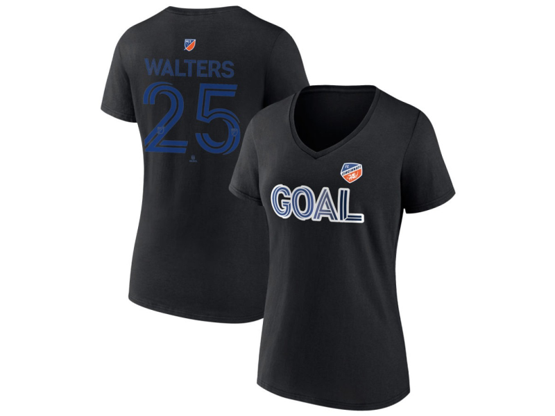 Women's FC Cincinnati Goal #25 Paul Walters V-Neck T-Shirt - Black