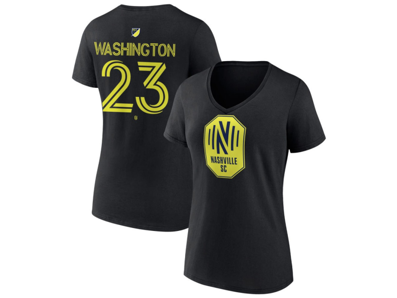 Women's Nashville SC #23 Taylor Washington Team Authentic V-Neck T-Shirt - Black