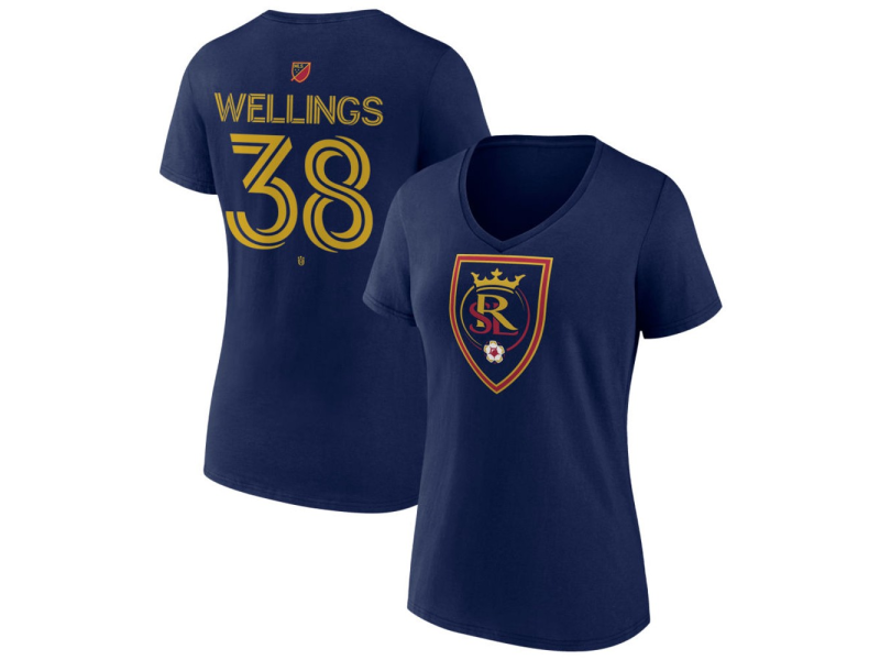 Women's Real Salt Lake #38 Jude Wellings Team Authentic V-Neck T-Shirt - Navy