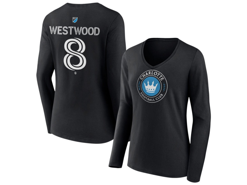 Women's Charlotte FC #8 Ashley Westwood Team Authentic Long Sleeve V-Neck T-Shirt - Black