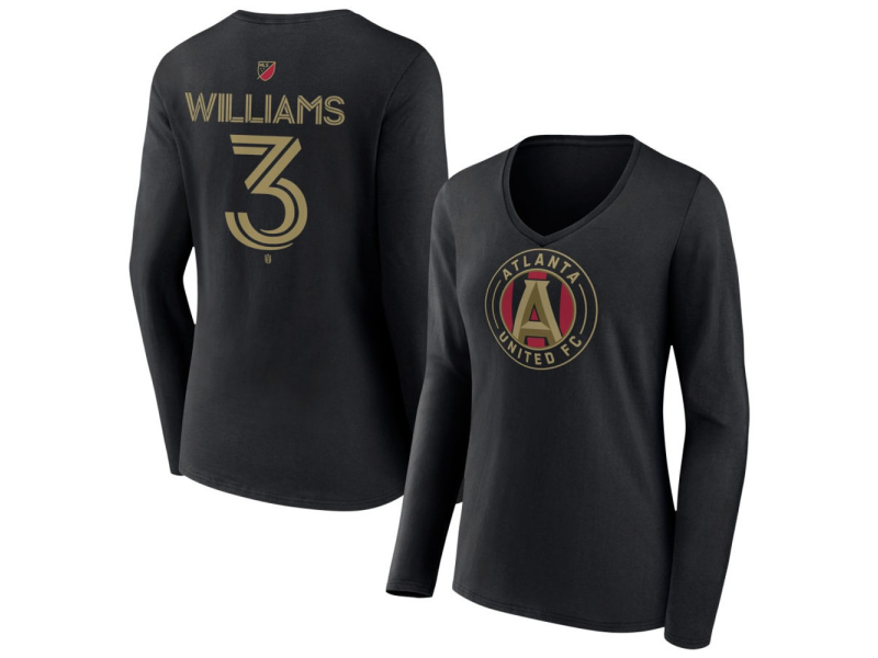 Women's Atlanta United FC #3 Derrick Williams Team Authentic Long Sleeve V-Neck T-Shirt - Black