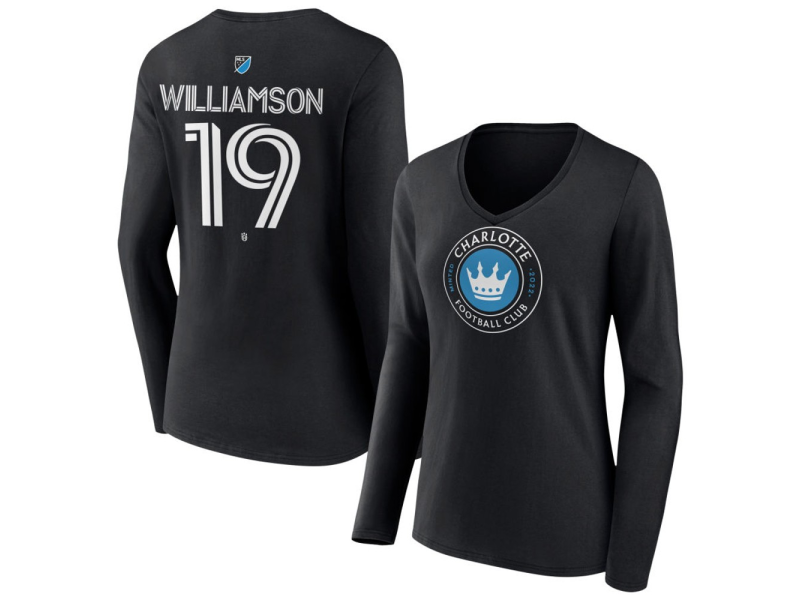 Women's Charlotte FC #19 Eryk Williamson Team Authentic Long Sleeve V-Neck T-Shirt - Black