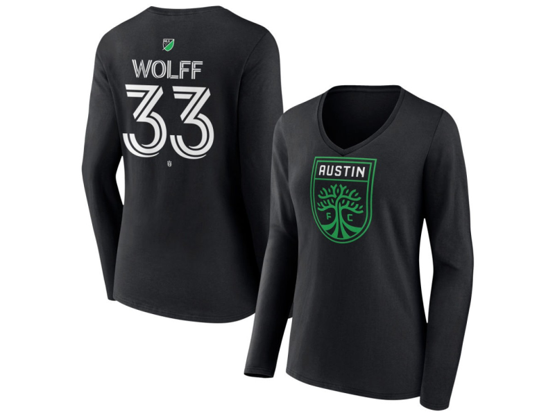 Women's Austin FC #33 Owen Wolff Team Authentic Long Sleeve V-Neck T-Shirt - Black